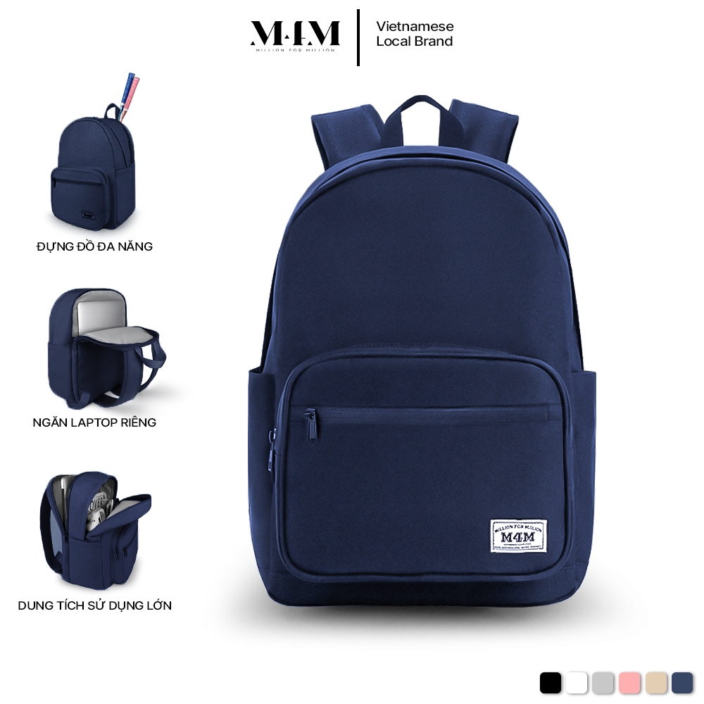Balo đi học nam nữ M4M NEW BASIC Backpack BM002 Cặp sách chống nước nhiều ngăn đựng laptop 15.6 inch