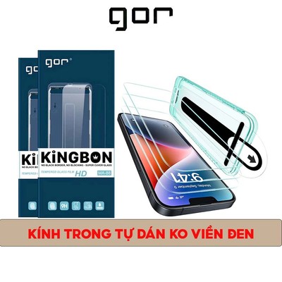 Kính Cường Lực Trong Suốt Không Viền Đen Có Khung Trợ Dán Chính Hãng GOR Dùng Cho IP 12-13-14-15-16-17