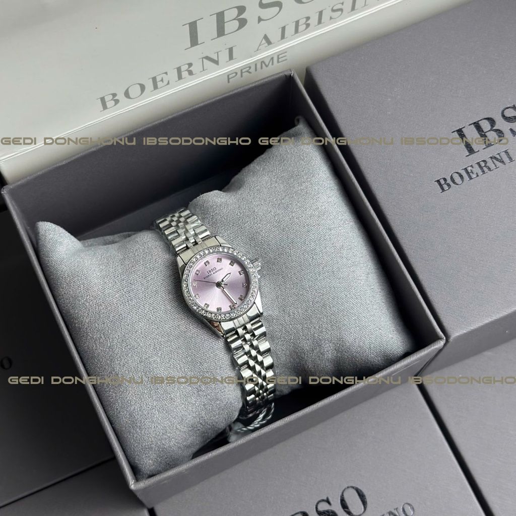 Đồng Hồ Nữ Dây Thép Viền Đá Mặt Tròn, Đồng Hồ Chính Hãng IBSO I38 Size 24mm Fullbox Chống Nước Tốt Bao Hành 12 Tháng