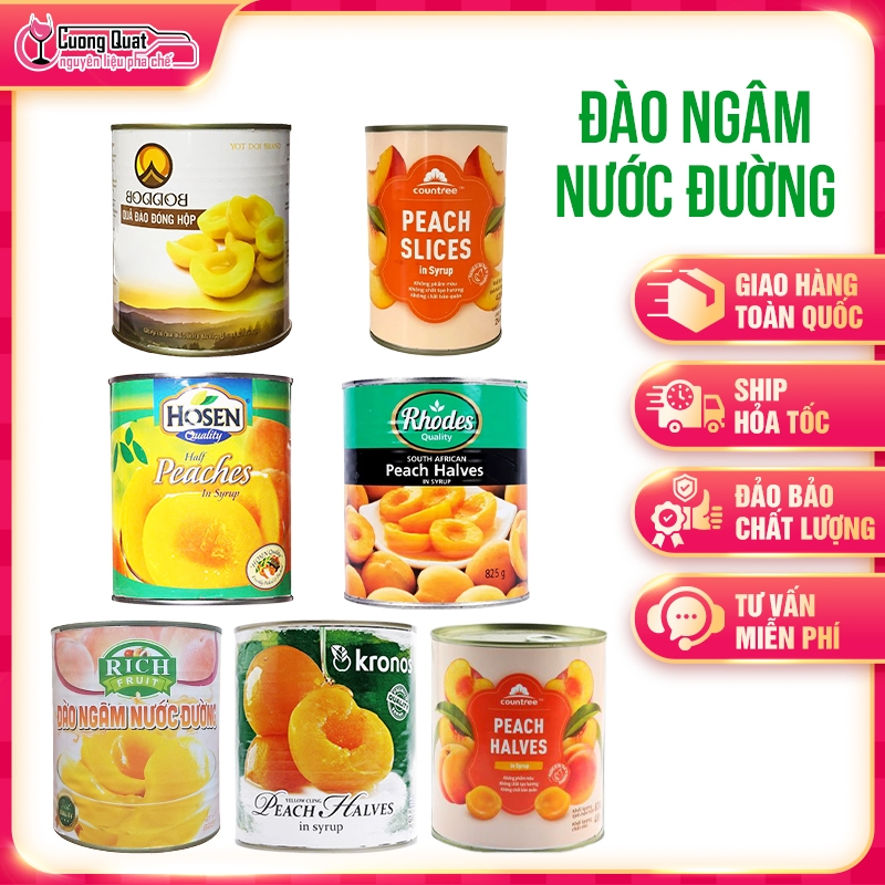 Đào Ngâm Đóng Lon Nhiều Hãng