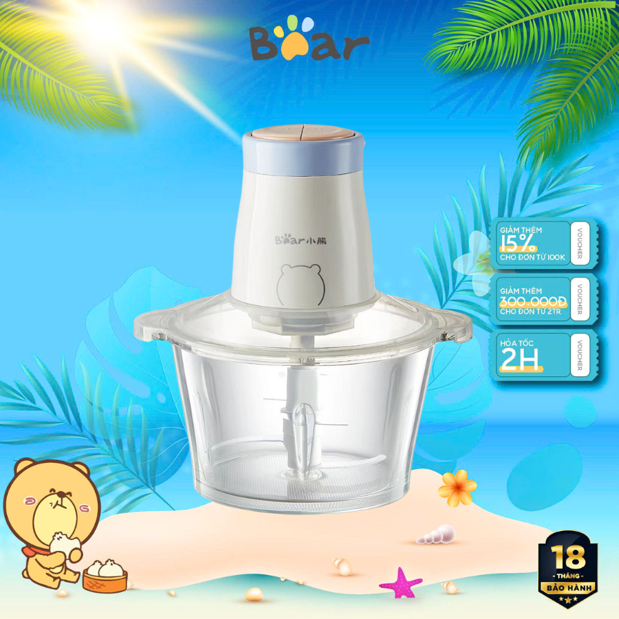 Máy xay thịt 2L đa năng Bear QSJ-B02Q1, 4 Lưỡi dao inox sắc bén, xay nhuyễn rau củ, đá, BH 18 Tháng