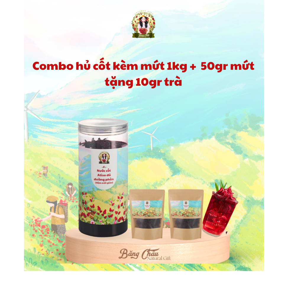 Combo Nước cốt kèm mứt atiso đỏ đường phèn + 50gr mứt - Tặng 15gr trà atiso đỏ