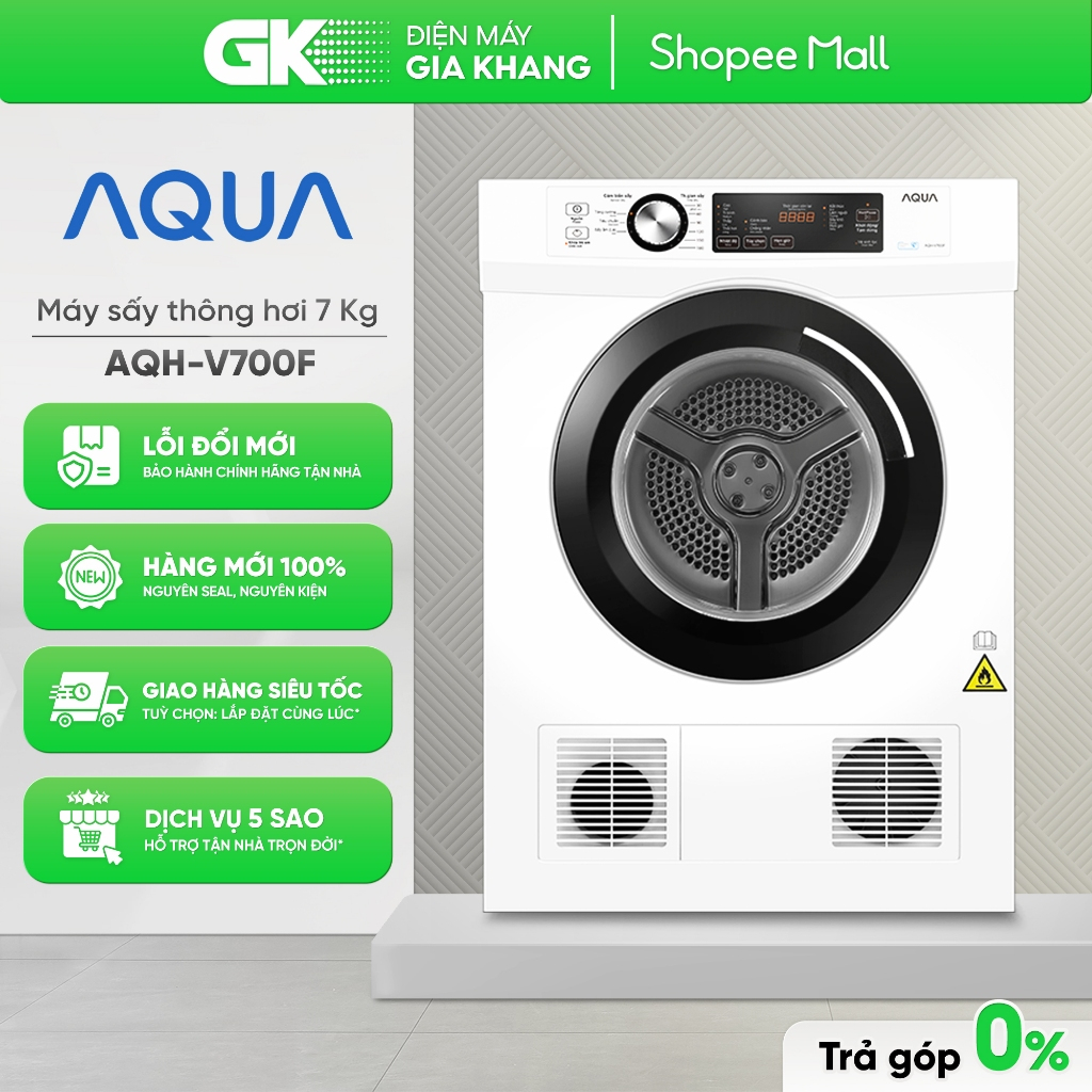 [Shopee - Lắp đặt 0Đ HN HCM] AQH-V700FW 7 Kg | AQH-V800H(SS) 8 Kg | AQH-V901K(PS) 9 Kg - Máy Sấy Thô