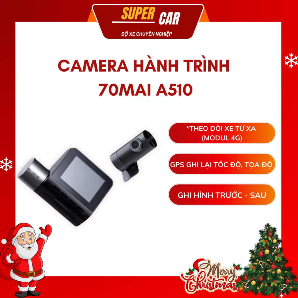 Cam Hành Trình 70MAI A510 4G ghi hình 3K HDR siêu nét Hai Mắt Trước Sau Có GPS Theo Dõi Lộ Trình Hiể