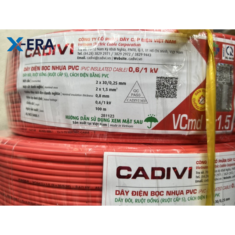 Dây cáp đôi Cadivi VCmD 2x1.5 -0,6/1 KV – cuộn 100m – Cu/PVC 2x1.5-0,6/1 KV(VCmD 2x1.5)