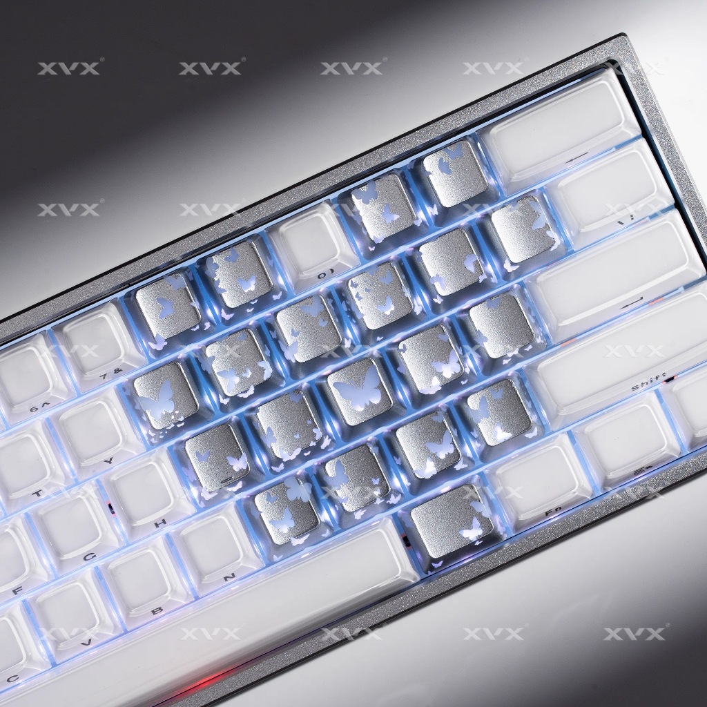 ElecFox Butterfly Shine Through Keycaps, Love Theme CuteCustom Keycaps,  Blank OEM Profile lMD Trans