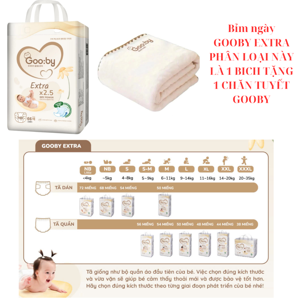 [TẶNG CHĂN TUYẾT] Bỉm ngày đêm Gooby Quần/Dán siêu mỏng mềm, thấm hút tốt dán NB/S/M quần M/L/XL/XXL/XXXL