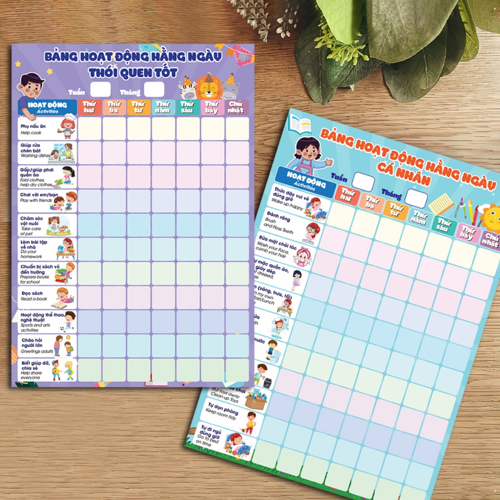 Bảng khen thưởng rèn luyện kỷ luật bảng hoạt động rèn luyện thói quen tốt cho bé khổ A3-A4( ko kèm phụ kiện và dây)