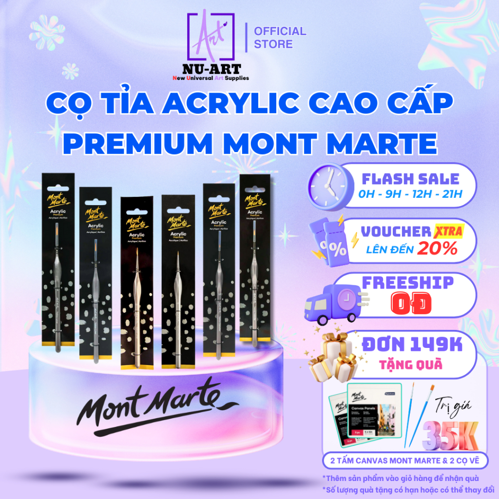 Cọ Tỉa Siêu Mảnh Mont Marte Cao Cấp | Cọ Vẽ Acrylic Chi Tiết Liner/Detailer Taklon Premium