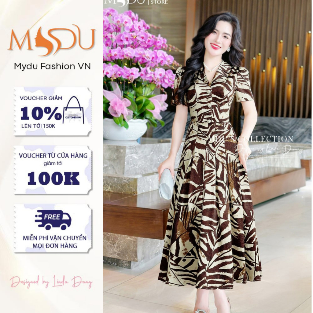 Váy Lụa Mango Dáng Xòe Dài Qua Gối Cùng Cổ Vest Chữ V Thanh Lịch MDU5165 | MDU - SẮC THANH LỊCH