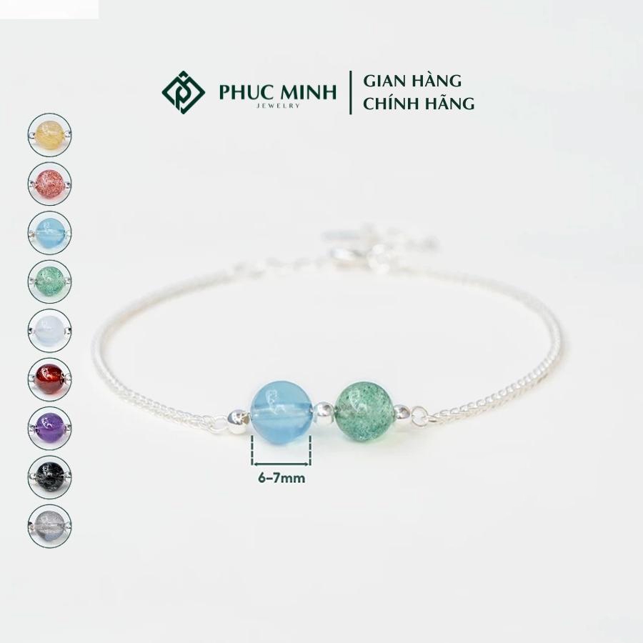  Vòng tay bạc nữ PMJ lắc tay 925 đính hai hạt đá phong thủy tự nhiên Mix charm bi tinh tế PMJS0428L 