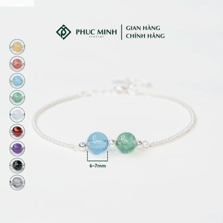  Vòng tay bạc nữ PMJ lắc tay 925 đính hai hạt đá phong thủy tự nhiên Mix charm bi tinh tế PMJS0428L 