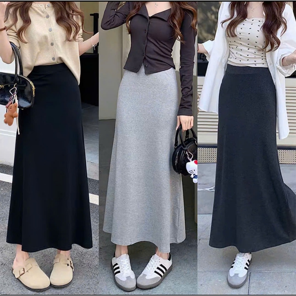 Chân váy midi dáng dài, đuôi cá chất Nhung tăm lông thỏ, Chân váy len thun dài co giãn công sở