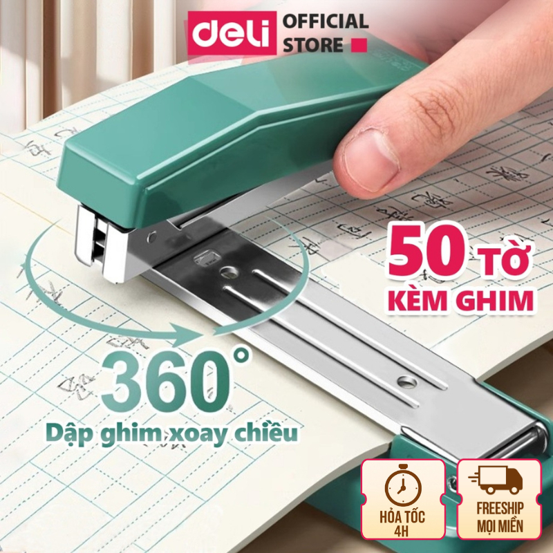 [Deli VPP] Dập ghim ghim bấm xoay chiều 360 độ 100 Trang Deli cao cấp sử dụng học sinh văn phòng