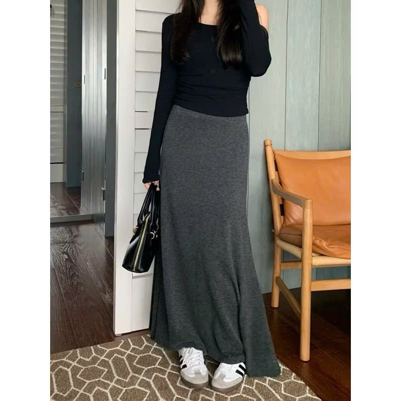 Chân váy midi dáng dài, đuôi cá chất Nhung tăm lông thỏ, Chân váy len thun dài co giãn công sở | BigBuy360 - bigbuy360.vn