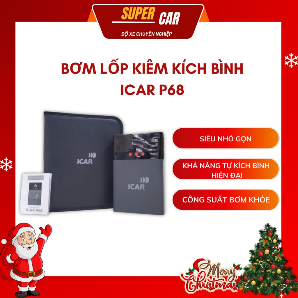 Bơm lốp P68 Bơm điện mini đa năng ICAR IPress P68 Bơm Lốp Kèm Kích Bình Cho Ô Tô