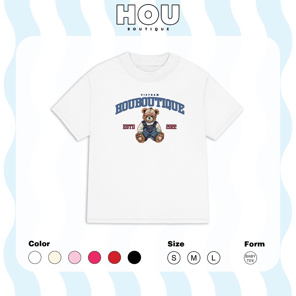 [Hàng Mới] Áo Thun Nữ Babytee Dáng Vừa, Thun Cotton 2 Chiều, Cổ Tròn HOU boutique Mẫu BEAR HOU ( AT 