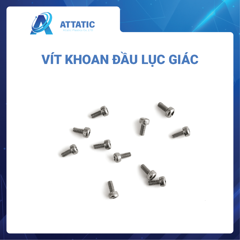 Vít Khoan Đầu Lục Giác M1.4 Ren 3mm 5mm, Vít Khoan Inox Đầu Lục Giác Chìm, Phụ Kiện Ốc Vít