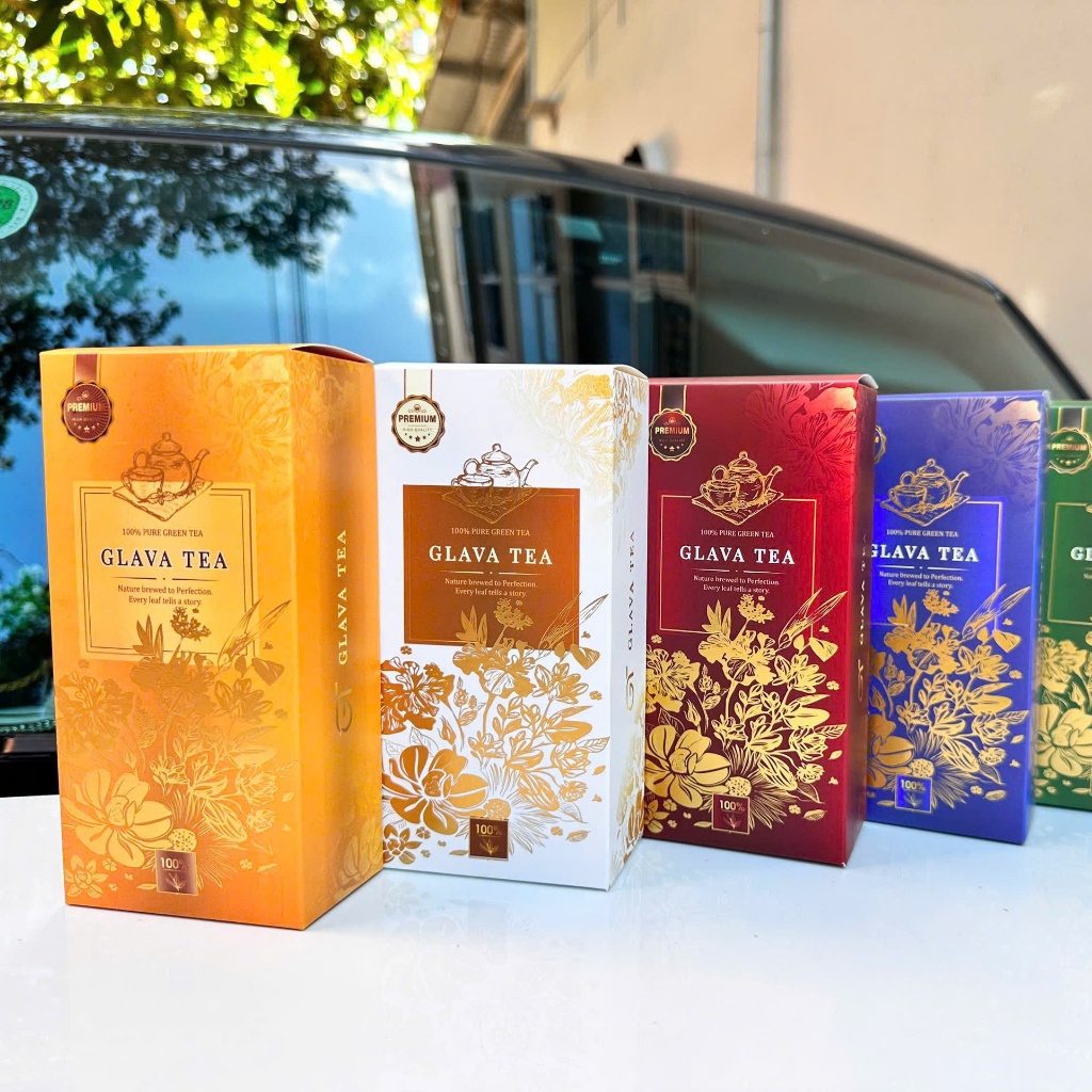 Vỏ hộp trà, GLAVA TEA, vỏ hộp đựng chè làm giỏ quà Tết