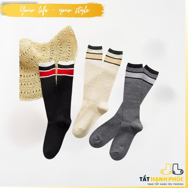 Tất Gân Kẻ Sọc Preppy Style Idol Hàn Quốc