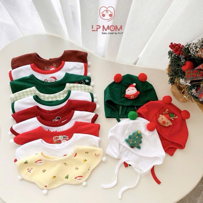 [BST Noel] Set Phụ Kiện Giáng Sinh Đáng Yêu Cho Bé, Mũ Buộc Dây Và Yếm Tròn Noel BABICO