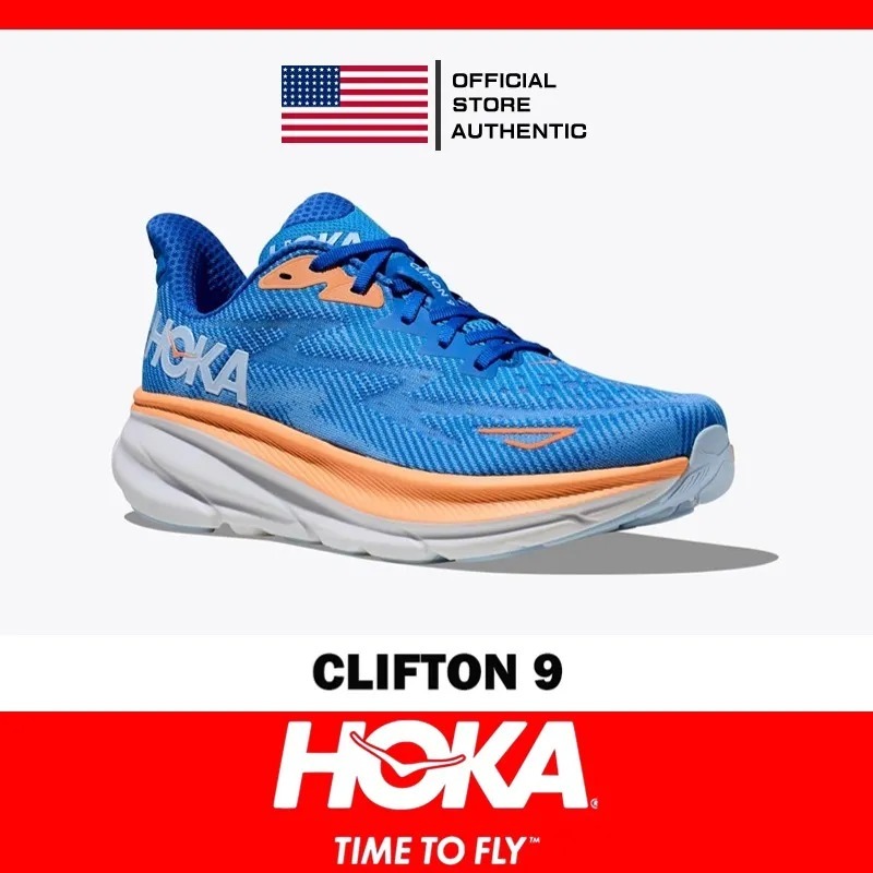 100% Genuine HOKA Clifton 9 1127895-CSAA Blue Orange For Men Running Shoes