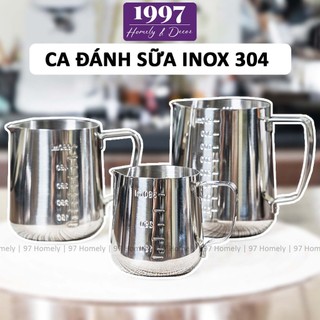  Ca Đánh Sữa Inox 304 97Homely Có Chia Vạch Nhiều Dung Tích 2 Mặt Có Quai Cầm Cao Cấp DT250900601 