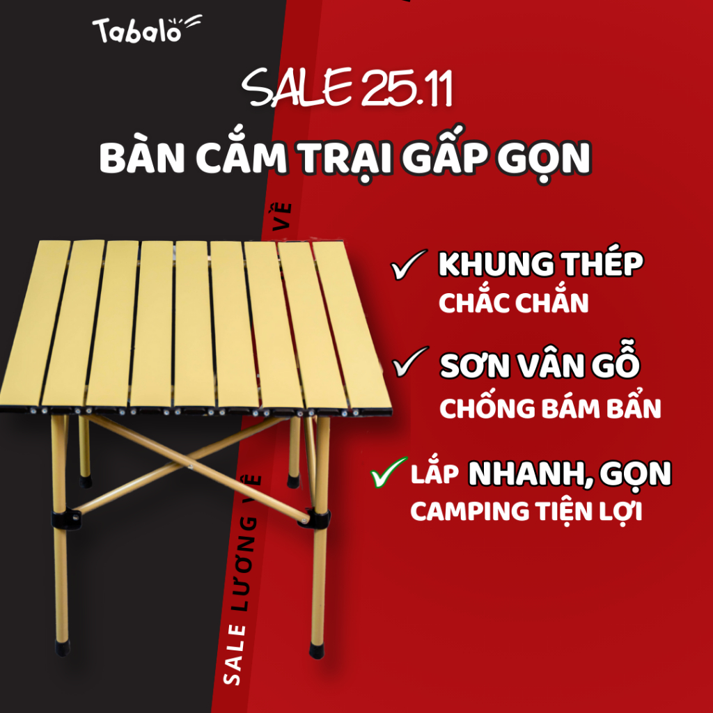 Bàn Dã Ngoại Gấp Gọn Tabalo Khung Thép, Bàn Xếp Cao Cấp Chính Hãng Có Túi Đựng Kèm