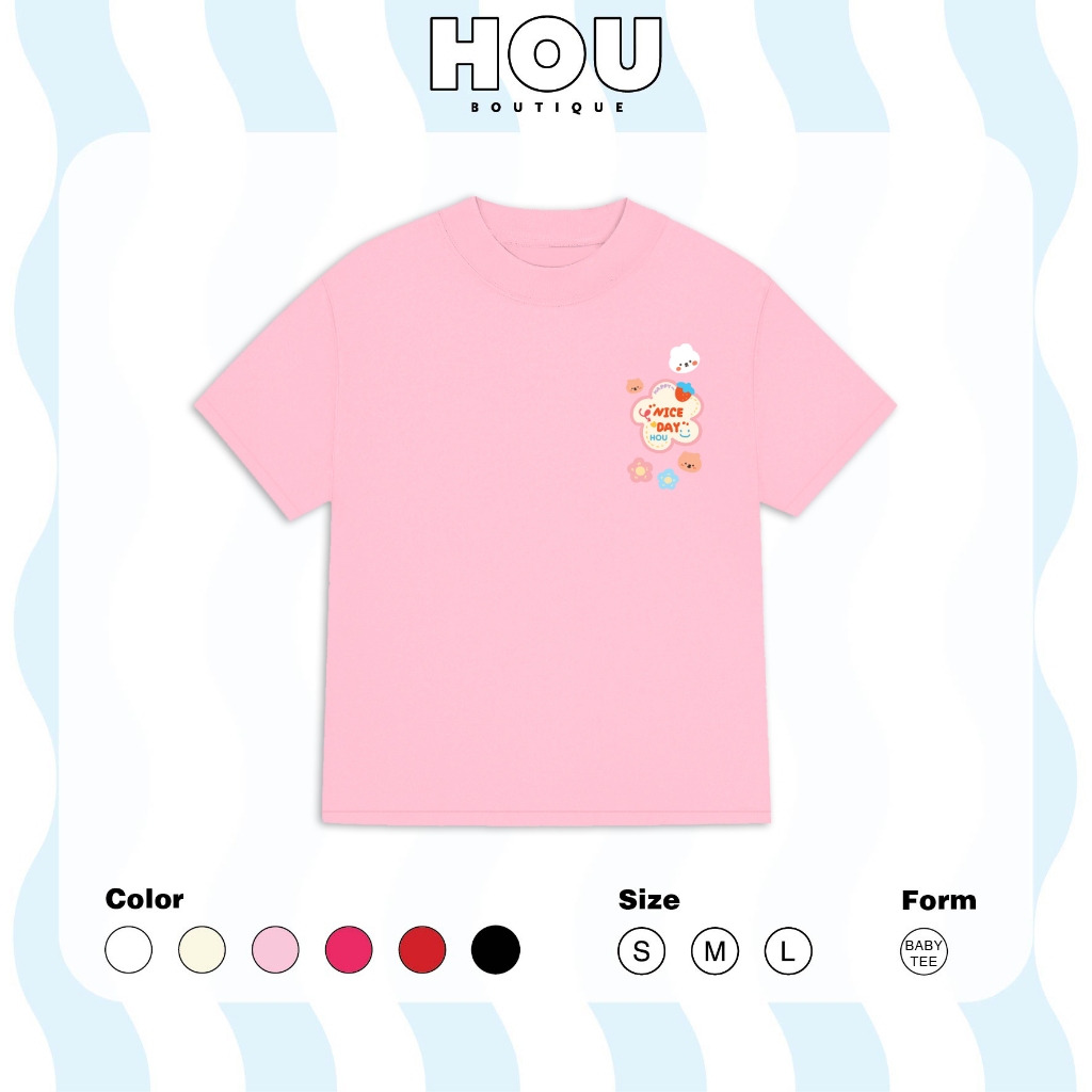 [Hàng Mới] Áo Thun Nữ Babytee Dáng Vừa, Thun Cotton 2 Chiều, Cổ Tròn HOU boutique Mẫu LOGO BEAR ( AT