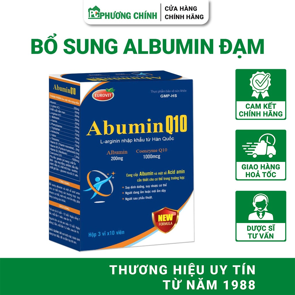 Abumin Đạm Eurovit Abumin Q10 Cho Người Suy Nhược, Suy Giảm Chức Năng Gan 30 Viên/Hộp
