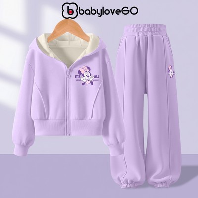 Bộ nỉ mùa đông cho bé gái BabyloveGO, set đồ áo khoác quần nỉ thể thao dày ấm cho bé 1-10 tuổi