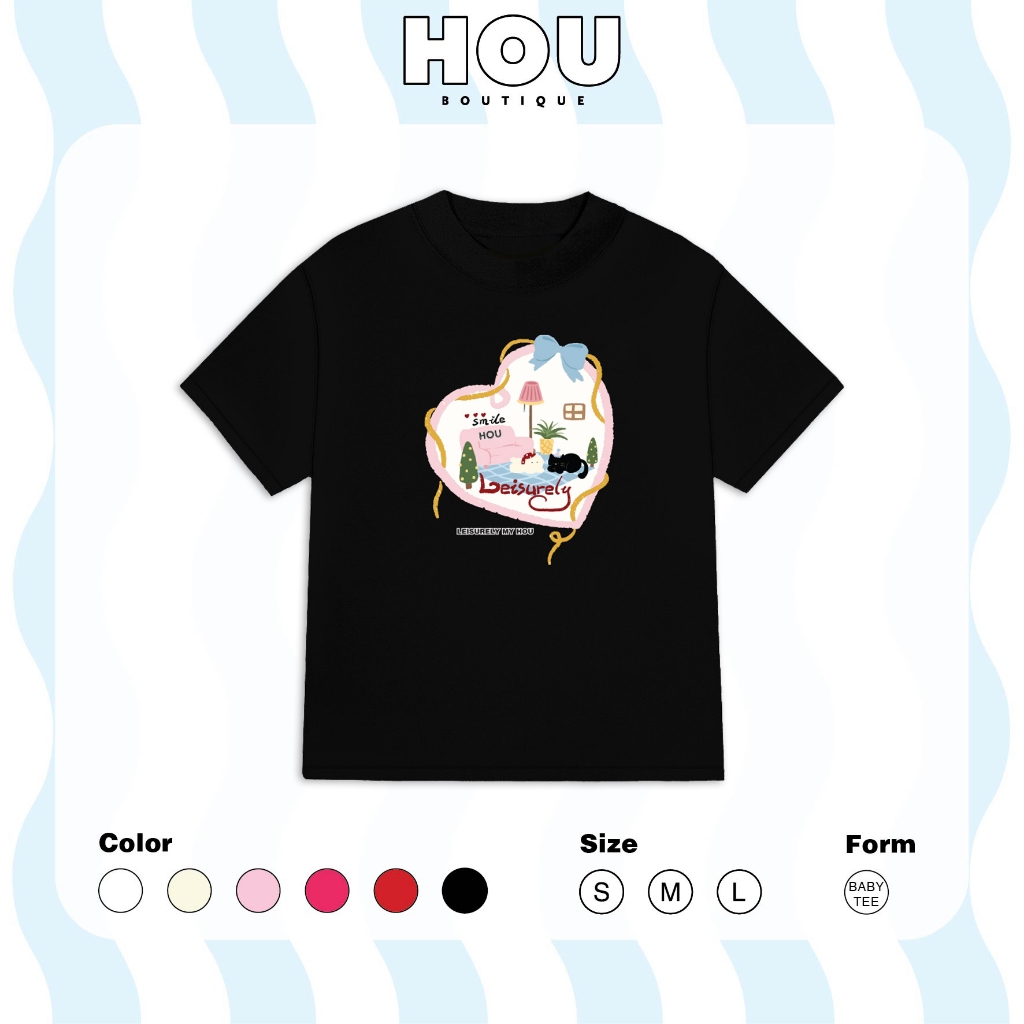 [Hàng Mới] Áo Thun Nữ Babytee Dáng Vừa, Thun Cotton 2 Chiều, Cổ Tròn HOU boutique Mẫu LEISURELY HOU 