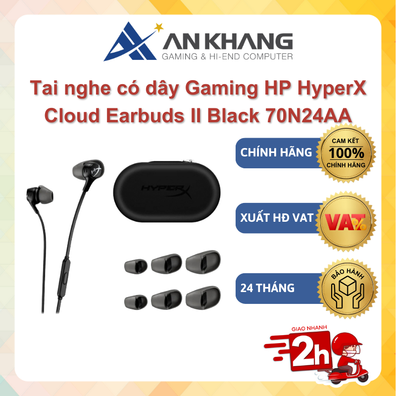 Tai nghe có dây Gaming HP HyperX Cloud Earbuds II Black 70N24AA Chính hãng Bảo hành 24 Tháng