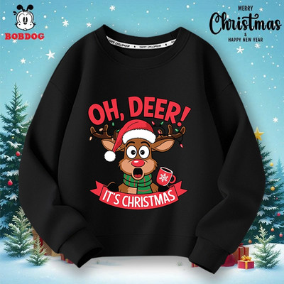 Áo sweater bé trai Bobdog, áo dài tay chất vải da cá êm ái thoáng khí in hình noel cho bé