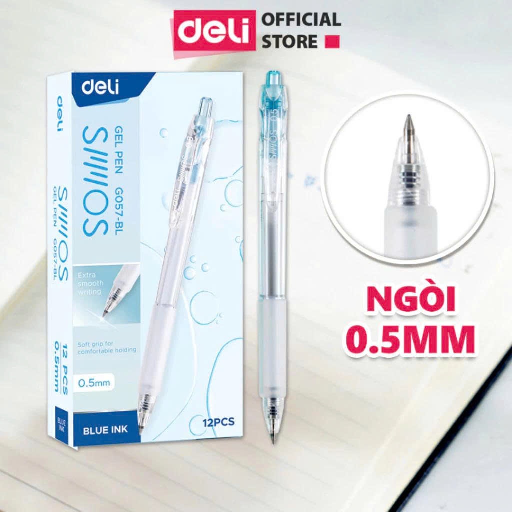 Bút bi gel Deli G057 mực xanh,đen ngòi 0.5mm