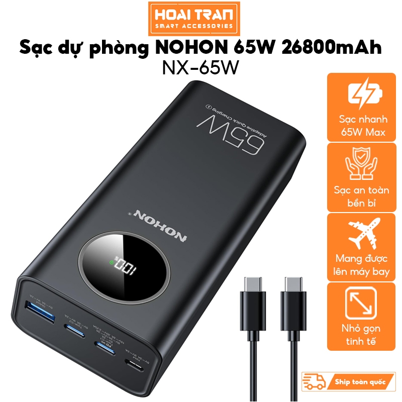 Sạc dự phòng NOHON NX-65W 26800mAh • Hỗ trợ sạc nhanh PD 65W Max cho Laptop, điện thoại thông minh