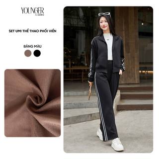  Đồ bộ nữ YOUNGER BY CARDINA tách set vải umi áo dài tay và quần suông phối viền 5YAKD19 5YQDR19 