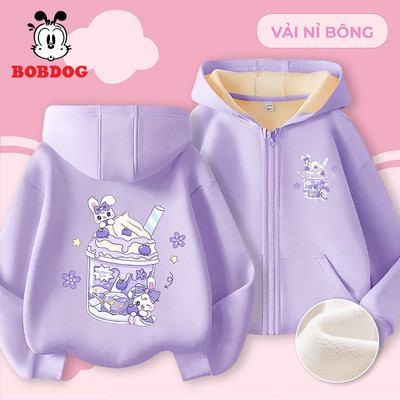 Áo khoác nỉ bông cho bé gái BOBDOG chất liệu nỉ bông dày dặn in hình dễ thương cho bé