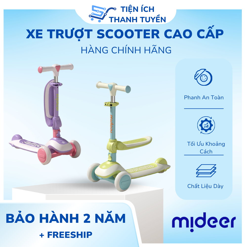 Xe Scooter Cho Bé Mideer, Xe Trượt Scooter Gấp Gọn Có Ghế Ngồi Cho Bé