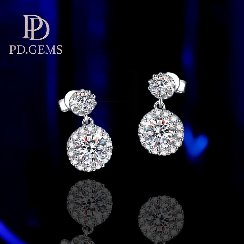 Bông Tai Moissanite 2 Tầng 1ct + 1ct Bạc S925 Cao Cấp | Siêu Lấp Lánh | Dáng Sang Chảnh – Đính Đá Fu