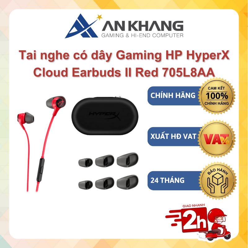 Tai nghe có dây Gaming HP HyperX Cloud Earbuds II Red 705L8AA Chính hãng Bảo hành 24 Tháng