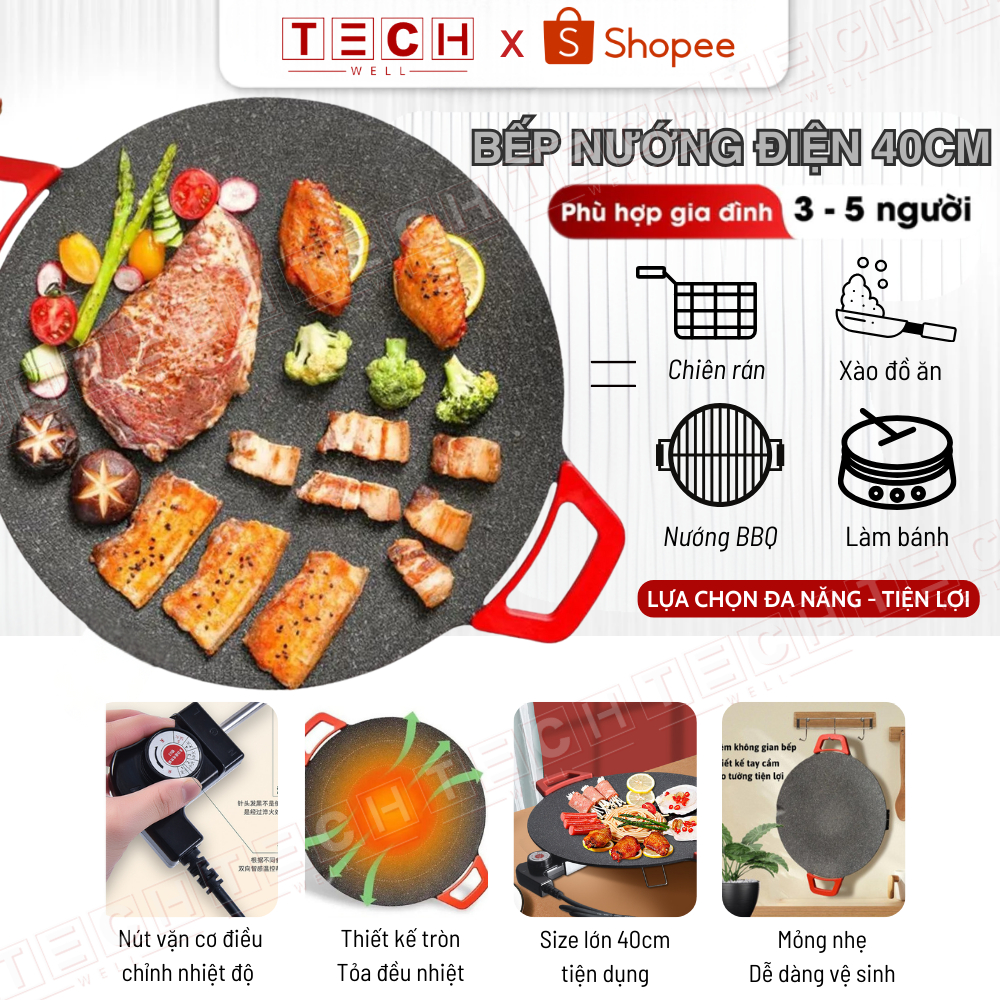 [THẺ TRÚNG THƯỞNG] Bếp nướng điện đa năng không khói, Chảo Điện chống dính Nướng Thịt BBQ Hàn Quốc