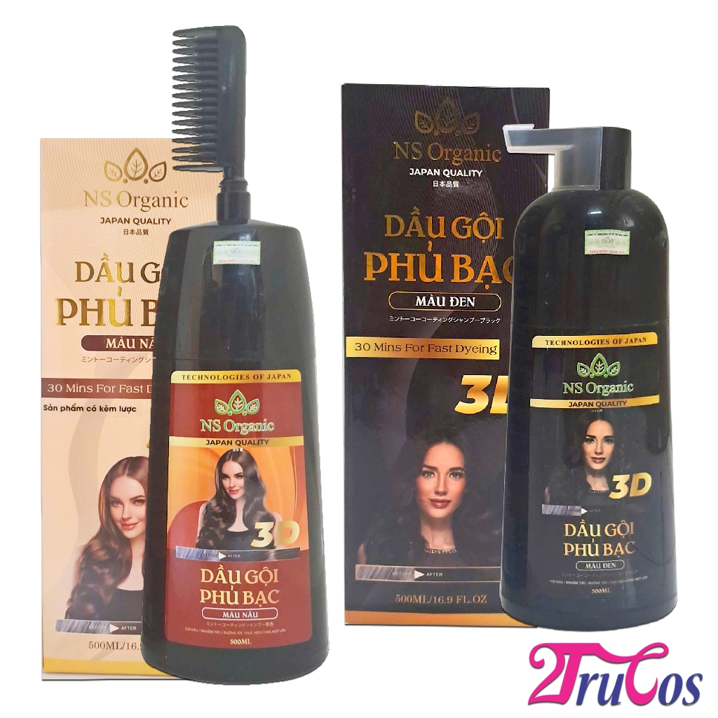 Dầu gội phủ bạc NS Organic 30 Mins For Fast Dyeing Hair Color 500ml (Gội là Nâu, Gội là Đen) 2Trucos