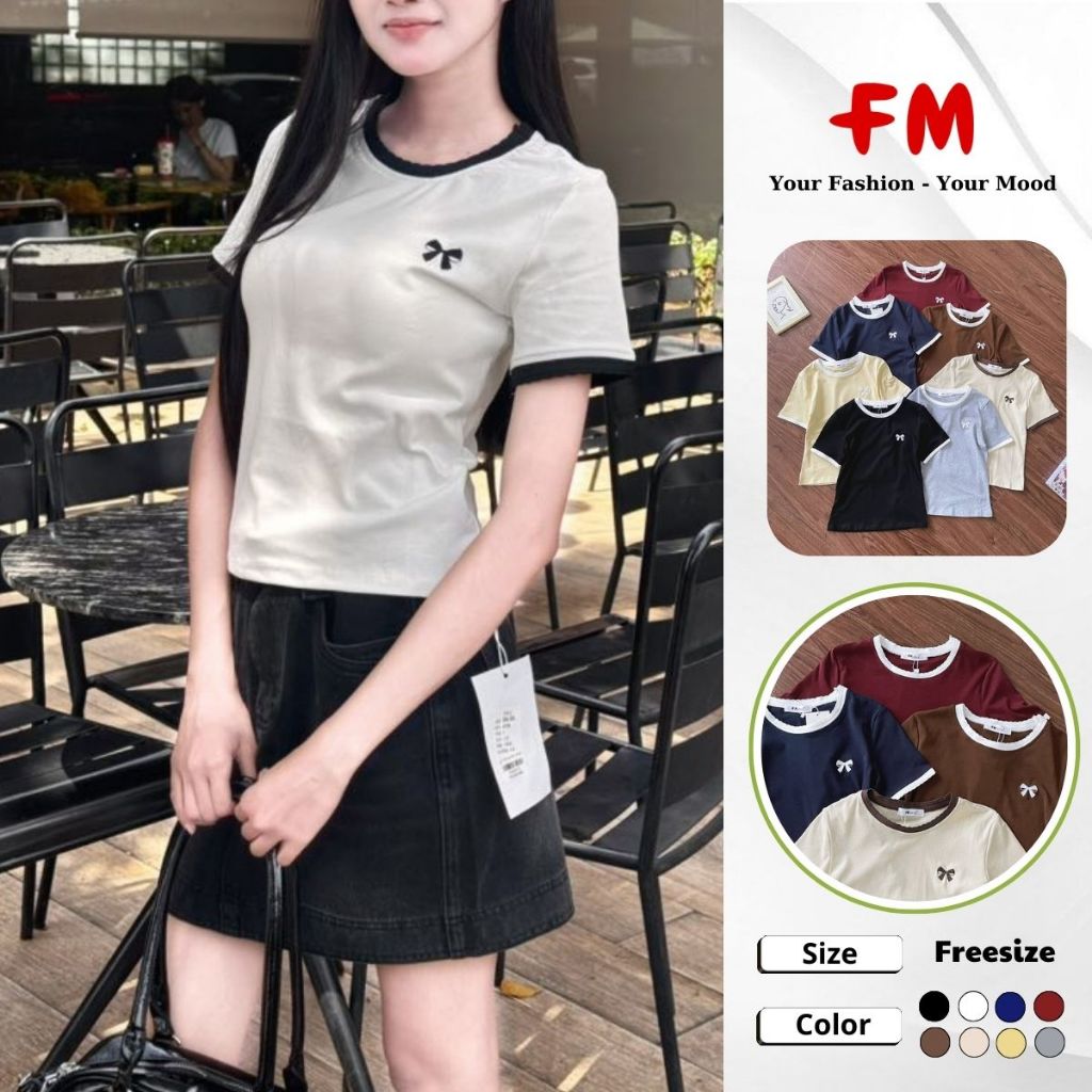 Áo Thun Nữ Thêu Nơ Ngực FMSTYLE SHOP – Form Đẹp, Chất Mịn Mát, Dễ Phối Đồ 25101181