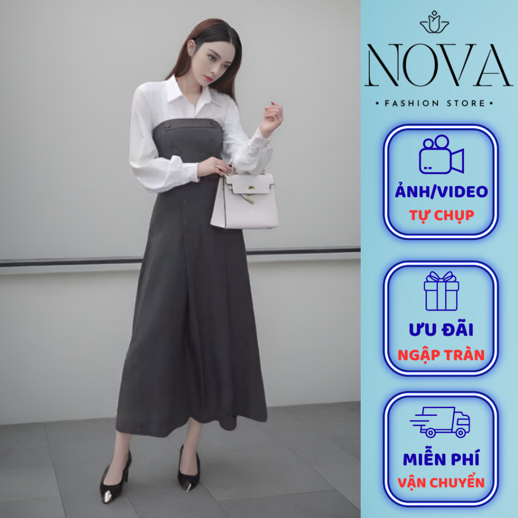 ĐẦM LIỀN NỮ SƠ MI PHỐI CÚP NGỰC PHONG CÁCH THANH NHÃ -  [VT24201H]