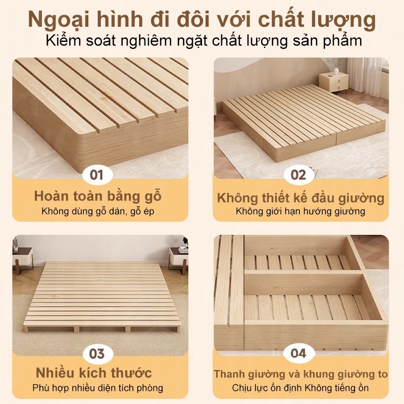 HEINO Giường Ngủ Hiện Đại Gỗ Tự Nhiên Giường Pallet Gỗ Thông Mới Đẹp Chất Lượng gỗ thật 100% | BigBuy360 - bigbuy360.vn