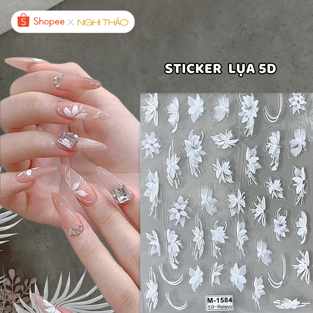 Sticker nail hoa lụa 5D trang trí móng Nghi Thảo