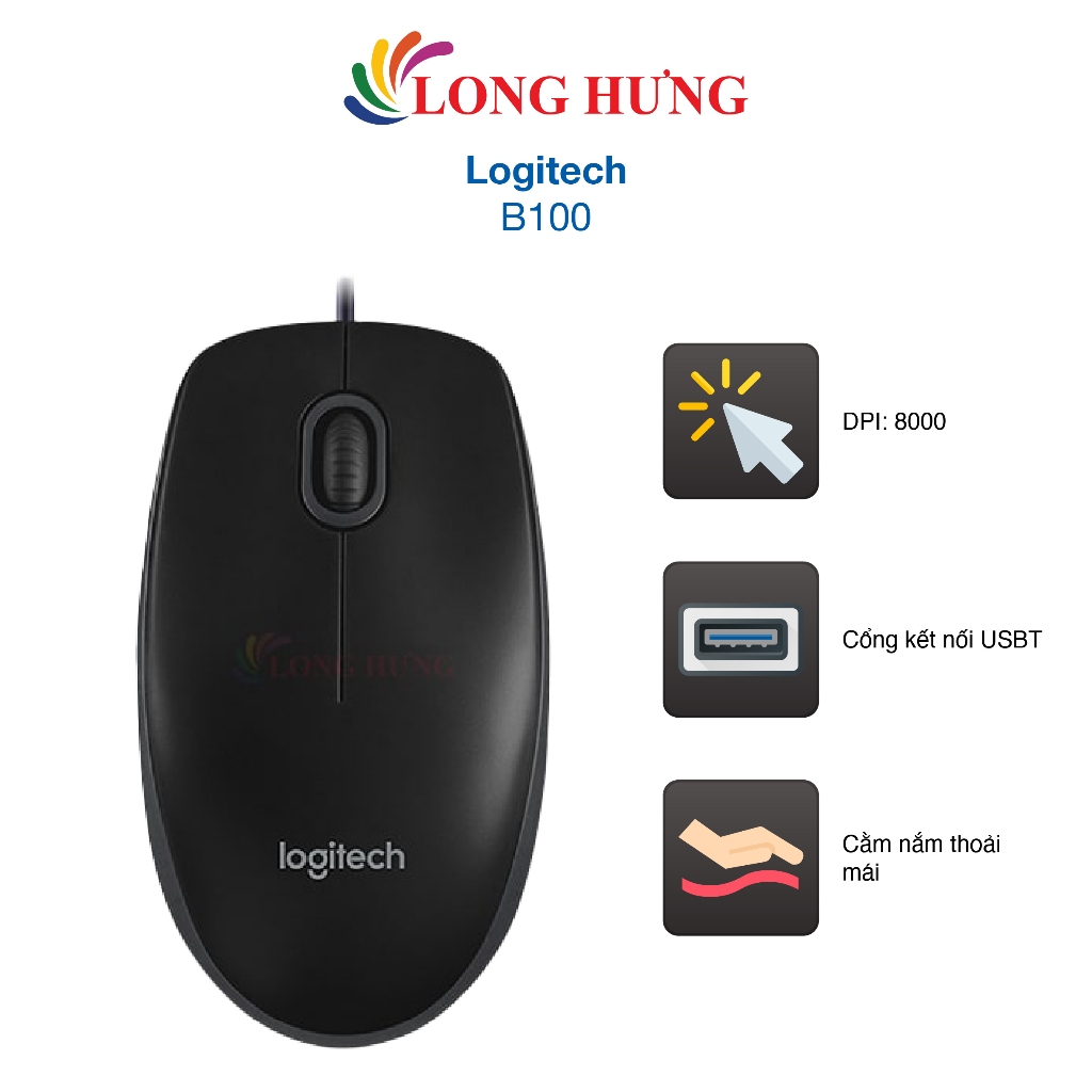 Chuột có dây Logitech B100 - Hàng chính hãng