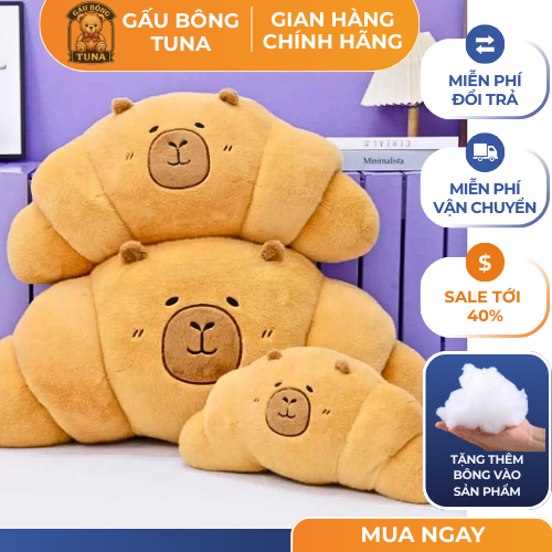 Gấu bông capybara bánh sừng bò croissant thú nhồi bông capybara croissant mềm mịn cao cấp