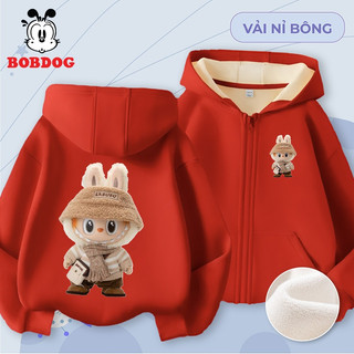  Áo hoodie zip bé trai BOBDOG chất liệu nỉ bông dày dặn ấm áp  in hình labubu cho bé 